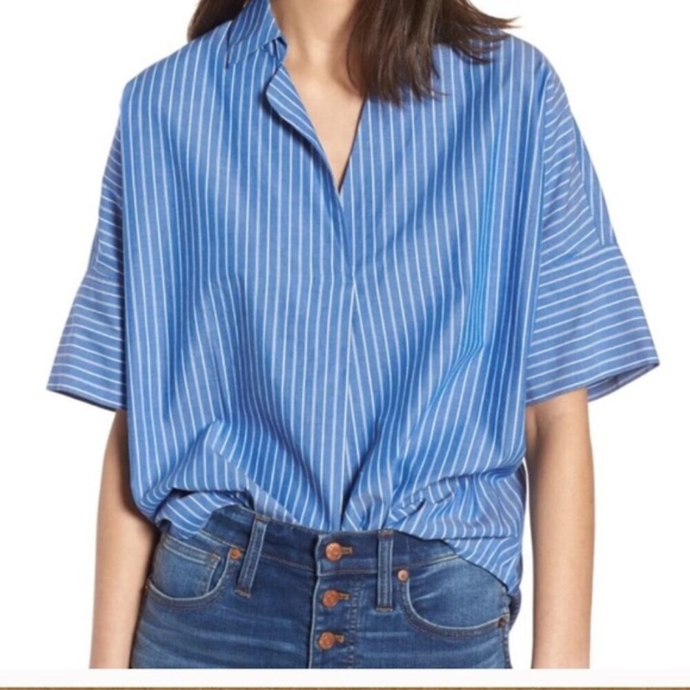 Madewell Courier Button-Back Shirt in Blue Stripe